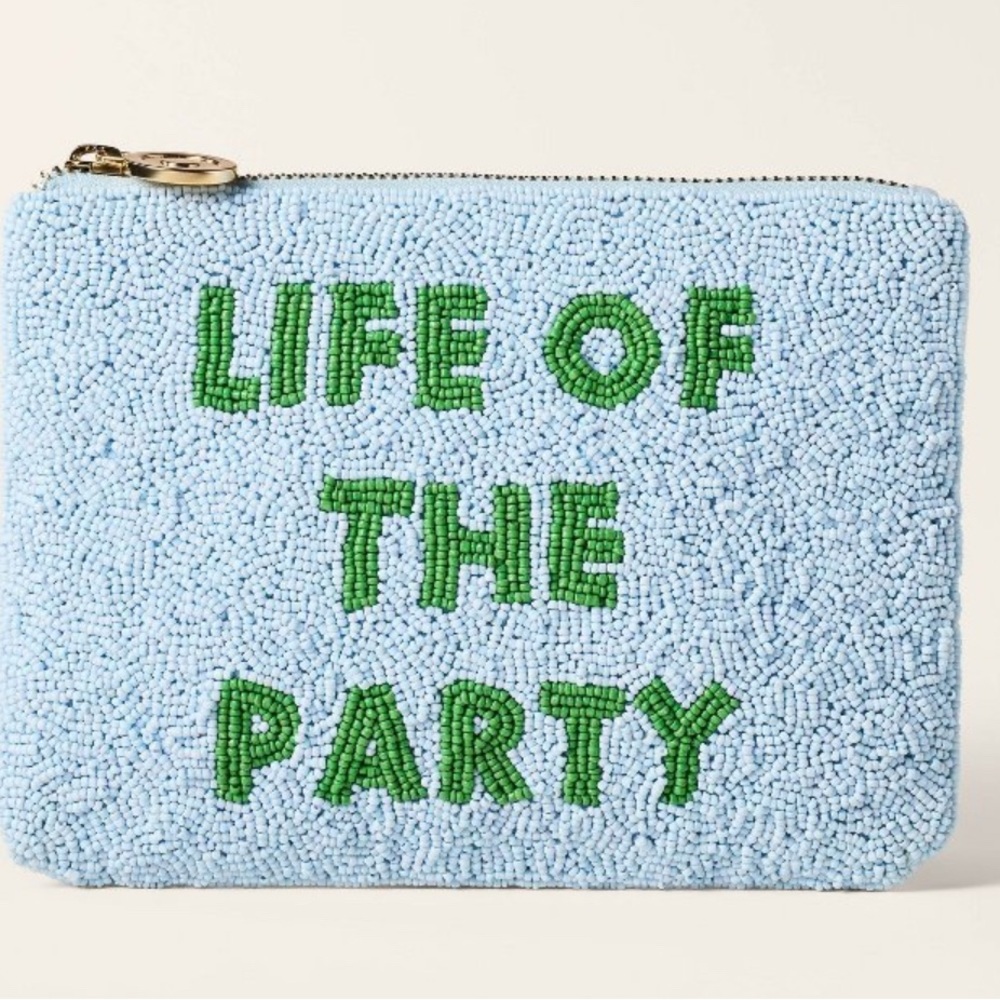 Beaded Clutch with Green Text